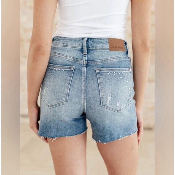 NWT Judy Blue Jean Shorts Women Small High Waist Rhinestone Cut Offs Festival - Picture 4 of 16